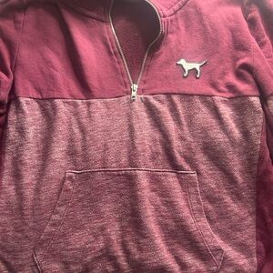 PINK Victoria’s Secret Quarter Zip Pullover Maroon Colorblock (Women’s Medium)